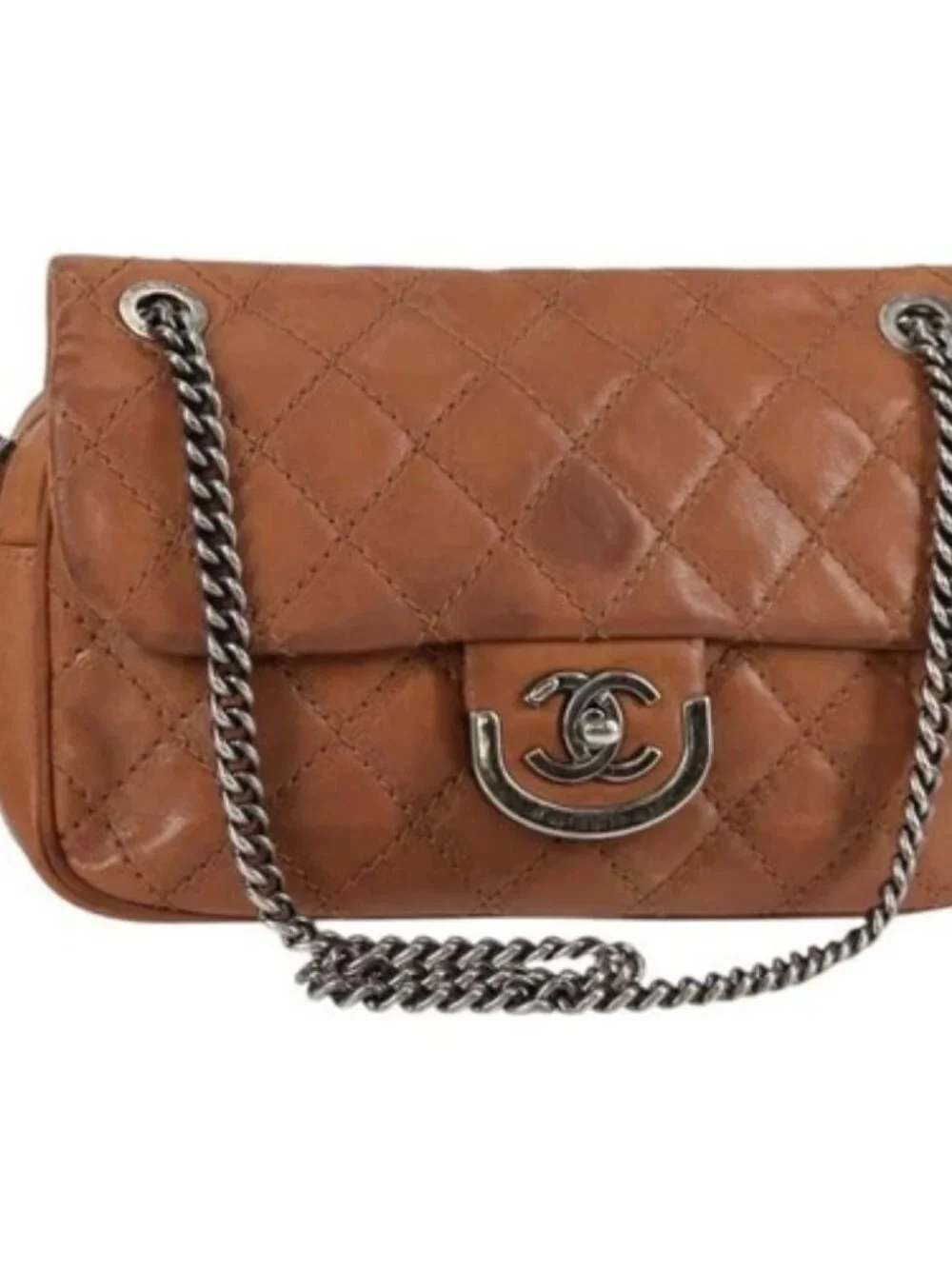 CHANEL Matelasse 25 Chain Shoulder Bag Leather Brown Silver CC Auth 134215